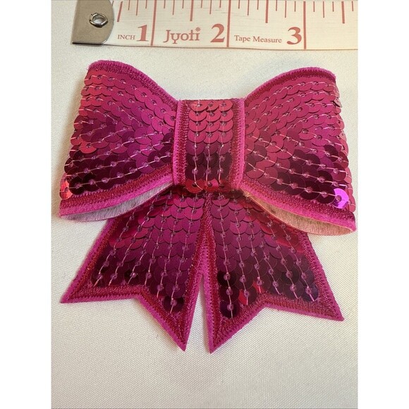 PINK SEQUIN DIMENSIONAL BOW Iron On Patch Applique Trims - Picture 6 of 12